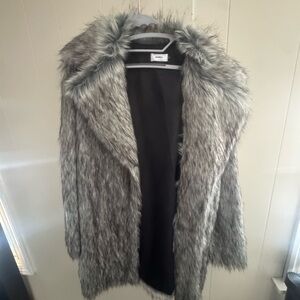 Lanvin Silver Gray Faux Fur Coat with Plush Collar